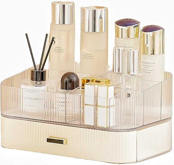 Makeup Organizer with Drawers Stackable Skincare Cosmetic Makeup organization for vanit Bathroom Desk Countertop (Cream)
