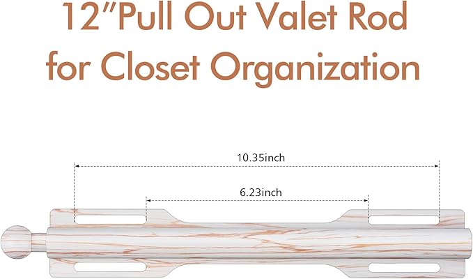 FIRJOY 12" Valet Rod for Closet Pull Out (1 Pack, Marble Grain)