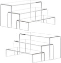 ANDGOO Large Acrylic Display Risers, 2 Sets(11.2”L~11.6”L~12”L) Clear Rectangular Showcase Collectibles Display Shelf, Retail Desktop Risers Display Stand for Organize and Decoration