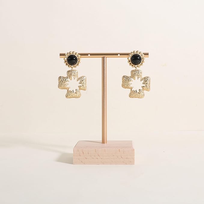 GemeShou earrings T display stands for selling, small earring holder jewelry stand with 4 holes on bar, wood earring hanger for boutique display【Beech】