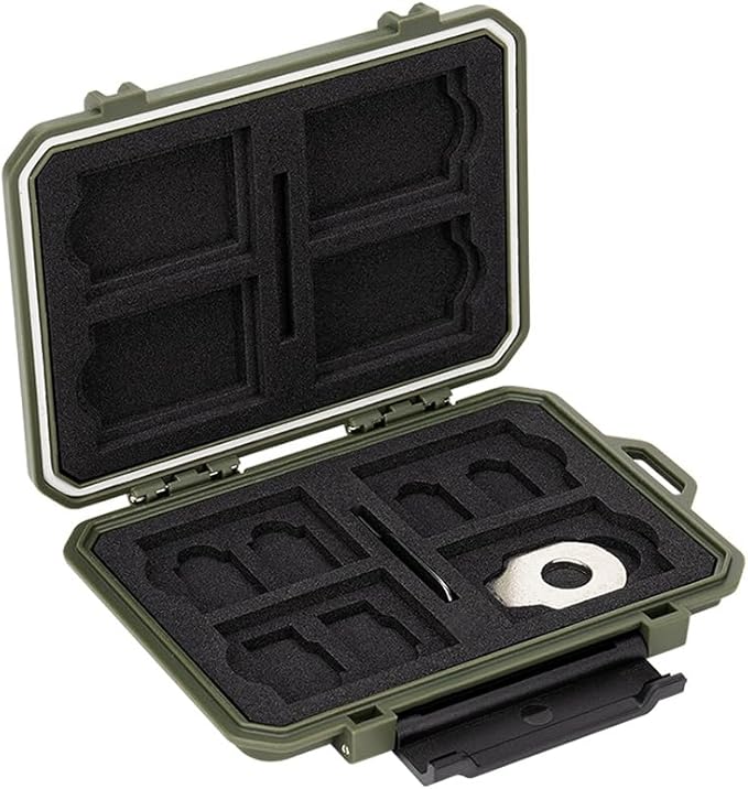 Memory Card Case with 18 Slots, IP67 Waterproof Anti-Shock Travel Camera Memory Card Holder for 8 SD SDHC SDXC Cards & 4 MicroSD TF MSD & 4 CFexpress Type-A Cards & 2 Nano SIM Storage - Green