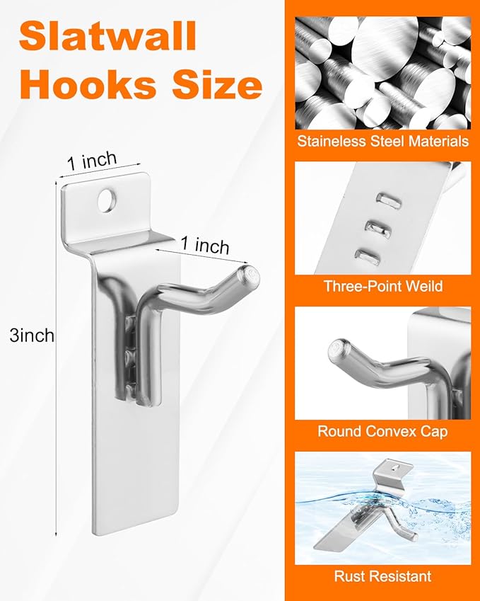 1" Slatwall Hooks, 30 Pack Slat Wall Accessories Hanging Display Hooks for Retail Home Efficient Storage, Sliver