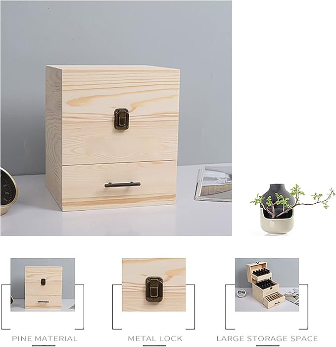 3 Tiers Essential Oil Storage Box, Wooden Perfume Bottle Display Organizer Case w/59 Slots, for 15 ml Bottles Nail Polish Collection Holder