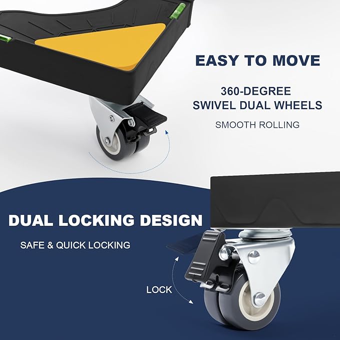 W B D WEIBIDA Mobile Roller with 4 Locking Wheels, Adjustable Furniture Dolly Mini Fridge Stand Appliance Dollys Cart Washer Pedestal for Portable Washing Machine, Dryer, Refrigerator