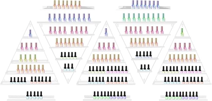 10PCS Triangular Nail Polish Racks, 5 Tiers Wall-Mounted Nail Polish Racks Essential Oil Organizers Cosmetic Display Rack Lipstick Perfume Wall Shelf for Home Spa Nail Salon Shop(White)