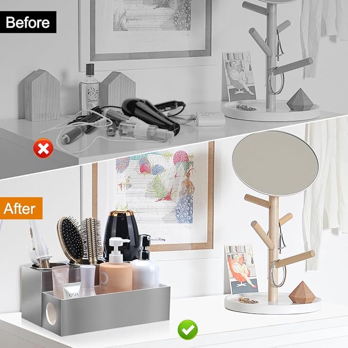 Hair Tool Organizer - Bathroom Vanity Organizers and Storage, Hair Styling Accessories Hot Tools Organizer Hair Dryer, Blow Dryer, Curling Iron, Flat Iron, Hair Straightener, Silver