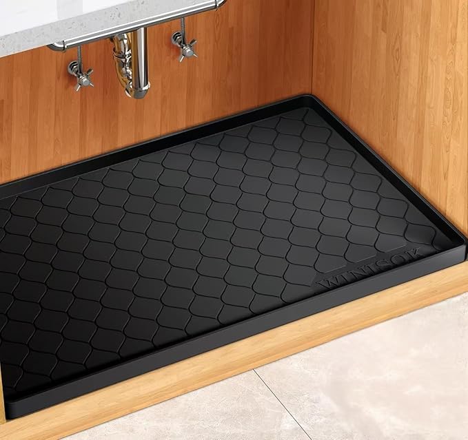 Silicone Under Sink Mat 40" x 19", Kitchen Essentials and Gadgets, Shelf Liner and Cabinet Protector, Home Organizers and Storage, Waterproof Bathroom Tray
