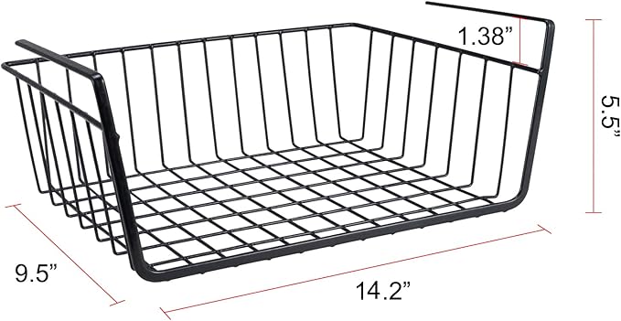 Undershelf Storage Basket Under Shelf Wire Basket Household Metal Under Shelf Hanging Storage Bin Basket Slides Under Shelves for Storage Space Saving for Kitchen Pantry Bookshelf (Medium, 2 PCS)