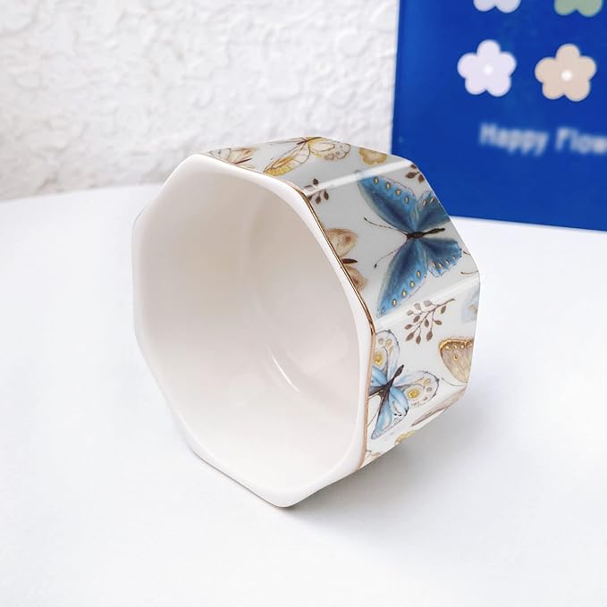 Ceramic Paper Clip Holder Gold Line Paper Clip Dispenser Organizer for Desk Cute Floral Butterfly Pattern Office Binder Clip Holder Bobby Pin and Hair Clip Holder Gift for Office Butterfly