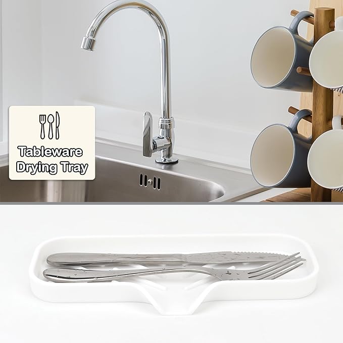 Silicone Bathroom Soap Dishes, Sponge Holder for Kitchen Sink, Shower Soap Holder with Drain, Soap Dispenser Tray, Soap Dish for Bottle, Cup, Sink or Counter Organizer - White 9" x 3.15"