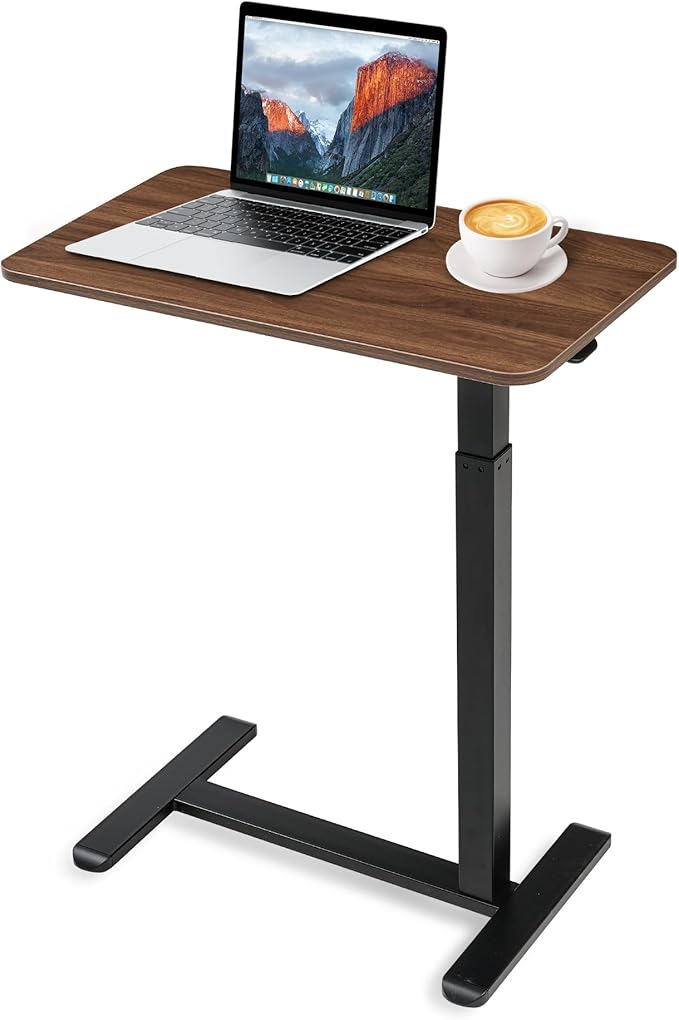 Overbed Table with Hidden Wheels, Height Adjustable Medical Bed Table Hospital Bedside Table, 28" W x 16" D Rolling Laptop Standing Desk for Home & Office, Walnut Brown