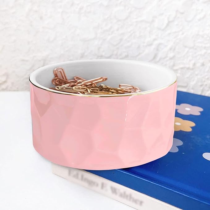 Paper Clip Holder Ceramic Paper Clip Holders Paperclips Holder Dispenser Cute Paper Clip Organizer for Desk Binder Clip Holder Bobby Pin Hair Clip Holder Gift for Office (Geo-Pink)