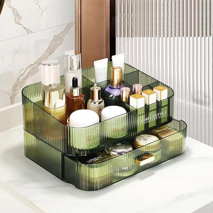 MIUOPUR Stackable Makeup Organizer Drawers, Bathroom Vanity Organizers and Storage, Ideal for Desk and Dresser Countertops, Great for Cosmetics, skincare, Lipsticks, Nail Care -Green
