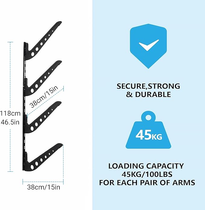 4 Board Surf Rack Wall Mount for Surfboard, Wakeboard, Snowboard Storage Adjustable Wall Hangers Boards Display