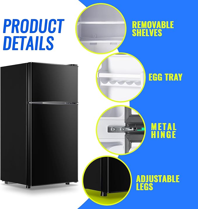 2.4 Cu.ft Mini Fridge Dual Door Small Refrigerator with Freezer Apartment Size Fridge for Personal Senven Temp Gear Black