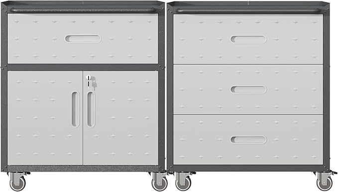 Metal Tool Cabinet,Garage Storage Cabinet System,Wall Cabinet & Locking Rolling Tool Cabinet with Doors and Adjustable Shelves,Steel Tool Cabinets for Home (2 Pcs-StyleE, Black & Grey)