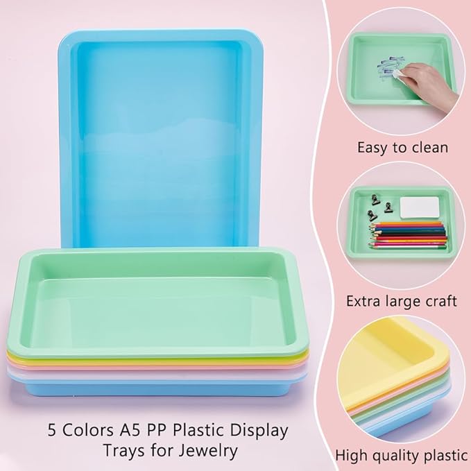 30Pcs Plastic Art Trays, 9.6 x 7.3 Inches Activity Craft Sand Trays Flat Storage Organizer Bins Stackable Bins for DIY Projects Painting Beads Organizing Supply, 5 Color
