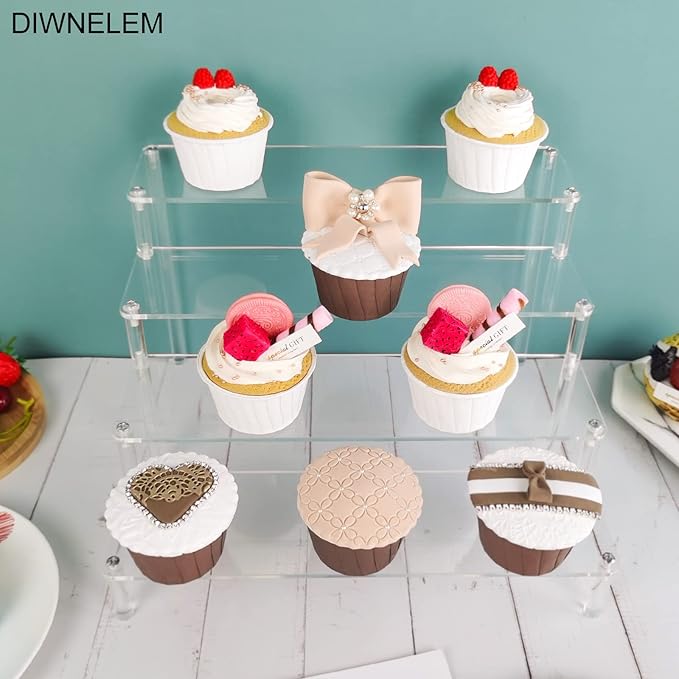 DIWNELEM 5 Tier Acrylic Risers - Acrylic Display Stands for Countertop Organizer, Collections and Cosmetics (11.6 * 11.8 * 9.6 inch)