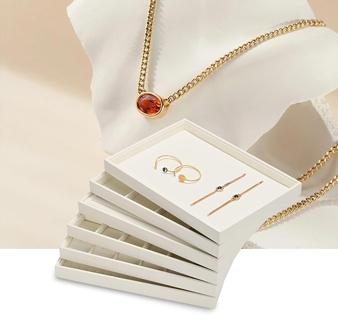 Beige Jewelry Necklace Display Tray 24 Grids Pendant Earrings Necklace Organizer Display Showcase Microfiber Jewelry Storage Tray