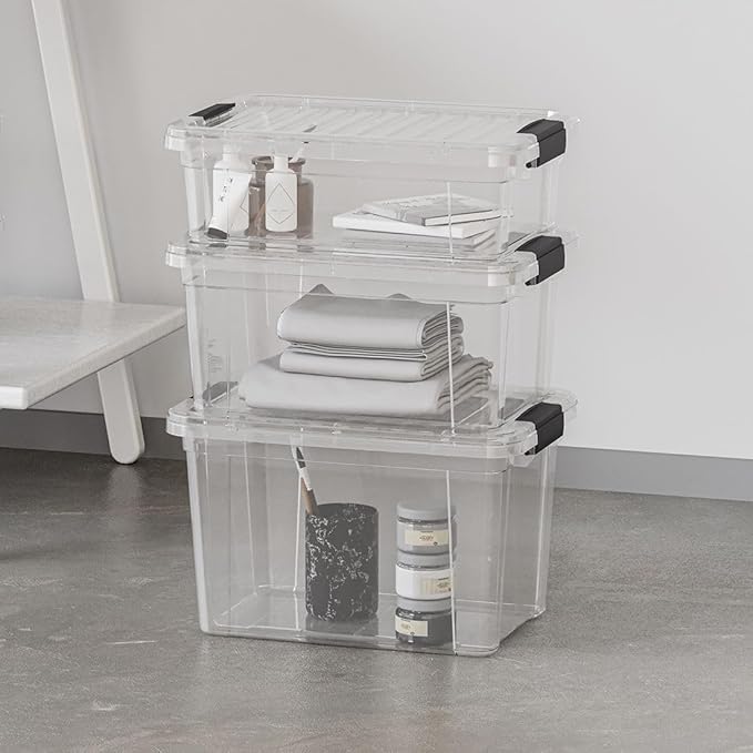 Superio Storage Bins with Lids- 6 Pack, 2.5 Qt Clear Boxes for Organizing, Stackable Plastic Containers- BPA Free, Non-Toxic, Odor Free, Organizer for Home, Office, Dorm