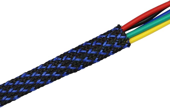 30ft PET Expandable Sleeving Wire Cable Sleeve (1/2", Blue&Black)
