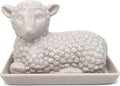 Lamb Butter Dish with Lid – Ceramic Farm Animal Butter Holder for Countertop Storage – Cute Sheep Design for Spring, Easter, or Farmhouse Kitchen Décor – Holds Standard Butter Stick
