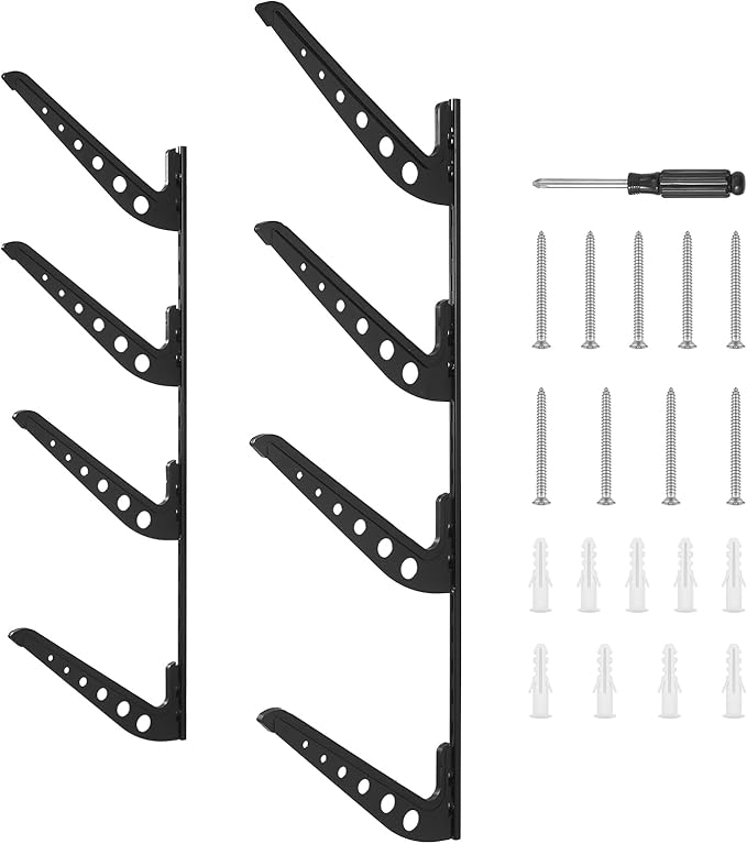 VEVOR Surfboard Wall Mount, 4 Tiers Horizontal Surfboard Rack for Storage and Display, Adjustable Height Metal Board Stand Organizer, Surf Board Holder for Snowboards, Kiteboards, Shortboard, Skis