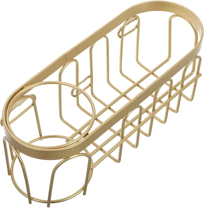 Toyvian Kitchen Sink Sponge Holder Basket with Moisture Control Easy No-Drill Installation Multifunctional Brush Drying Rack Golden Organizer for Cleaning Tools
