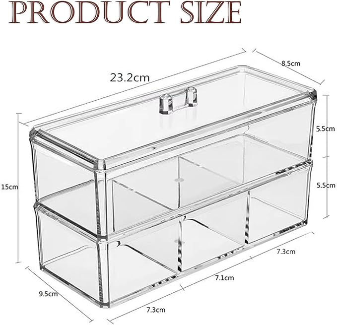 Hair Accessories Organizer for Girls - 2-Pack Clear Acrylic Stackable Drawers with Lids, Bathroom Vanity Storage for Clips, Scrunchies, Bobby Pins, Kids’ Bedroom & Dorm Organizer