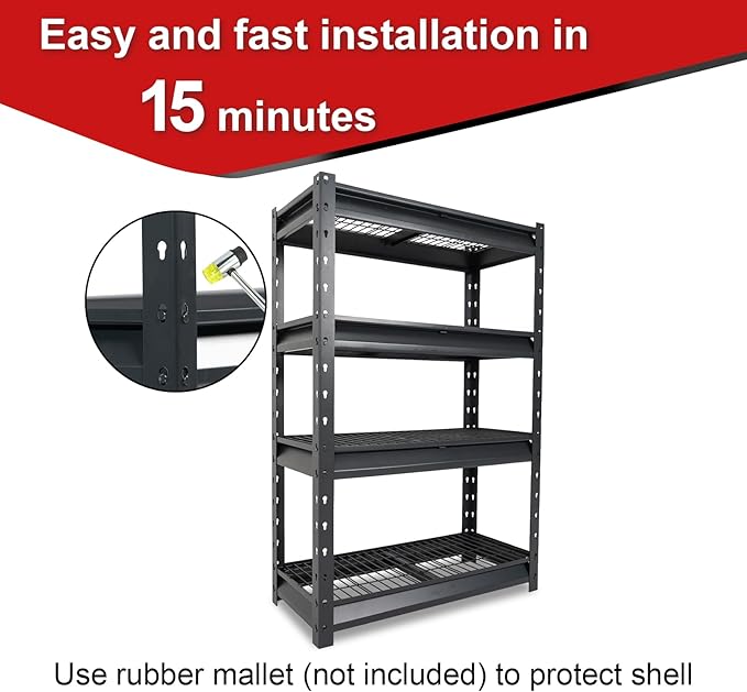 The Atlas 36" W Garage Shelving Heavy Duty Loads 6000LBS, 4 Tier Metal Storage Shelves, Adjustable Industrial Rack for Warehouse Basement Pantry, 36" W x 14" D x 54" H