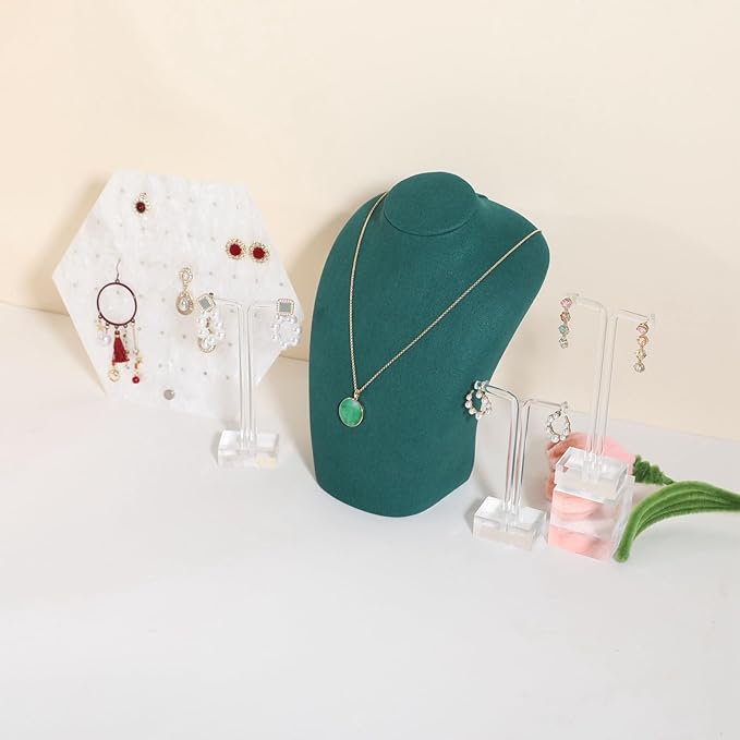 GemeShou Green necklace hanger jewelry organizer, Velvet jewelry stand necklace holder, jewelry mannequin bust for necklaces, Jewelry boutique store photography props【Green-Medium height 7.87 inch】