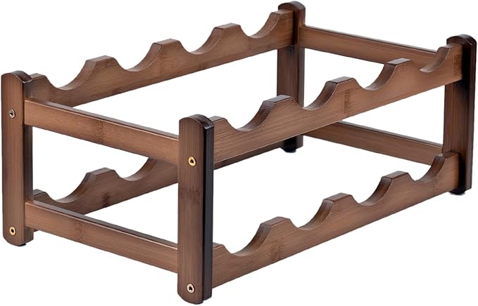 Wine Rack Storage,Bamboo Wine Racks Cabinet Shelf,2-Tier 8 Bottles Freestanding Wine Bottle Holder for Basement,Kitchen,Countertop
