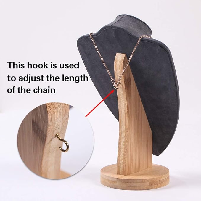 Coward Velvet Necklace Display Stand For Show Bamboo Chain Jewelry Model Bust Holder(gray velvet, 11.4")