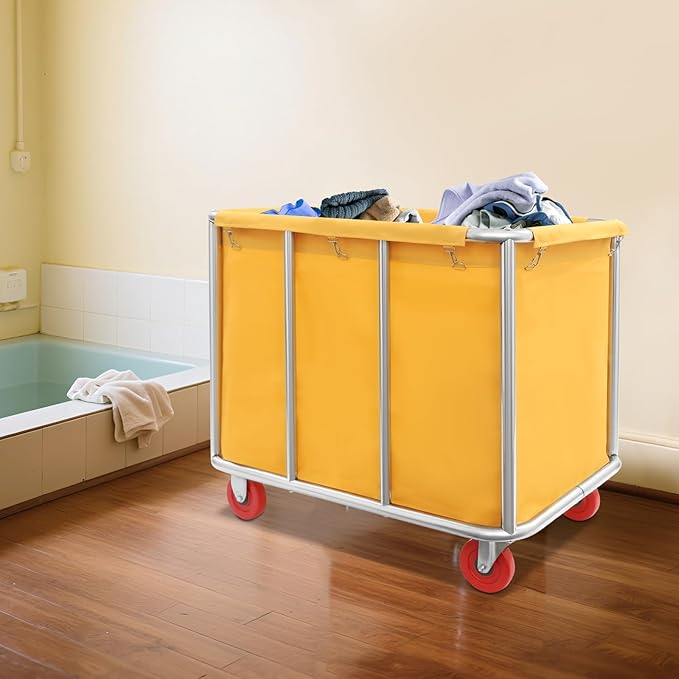 Commercial Laundry Cart with Wheels, Laundry Hamper Cart,Heavy Duty Rolling Laundry Basket with Large Capacity,Laundry Sorter Trolley for Home Hotel Apartment (Yellow, 35.43 * 25.6 * 31.5in)
