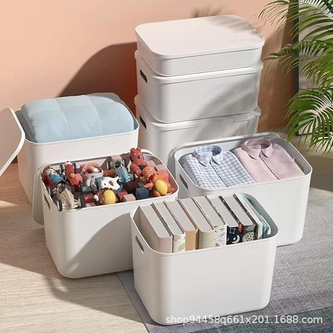 Set Of 6 Plastic Storage Bins,Versatile Kitchen Pantry Organization and Storage,for Plastic Storage Container Under Bed,Under Sink Bathroom Organizer (White, 4 L+2 M)