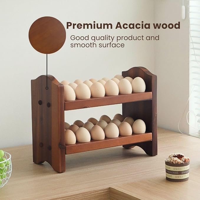 Egg Holder Countertop, Egg Storage and Egg Container for 36 Eggs, Fresh Egg Holder Countertop, Stackable Shelf Display Holder for Kitchen,Cute Egg Holder with Rustic Style, Light Brown