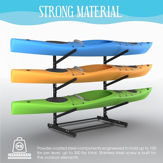 Adjustable Kayak Storage Rack, Freestanding Sup Storage Stand, Weatherproof Canoe Holder, Heavy Duty Paddleboard Bracket, Surfboard Bracket for Indoor, Outdoor, Garage, Shed, Dock…