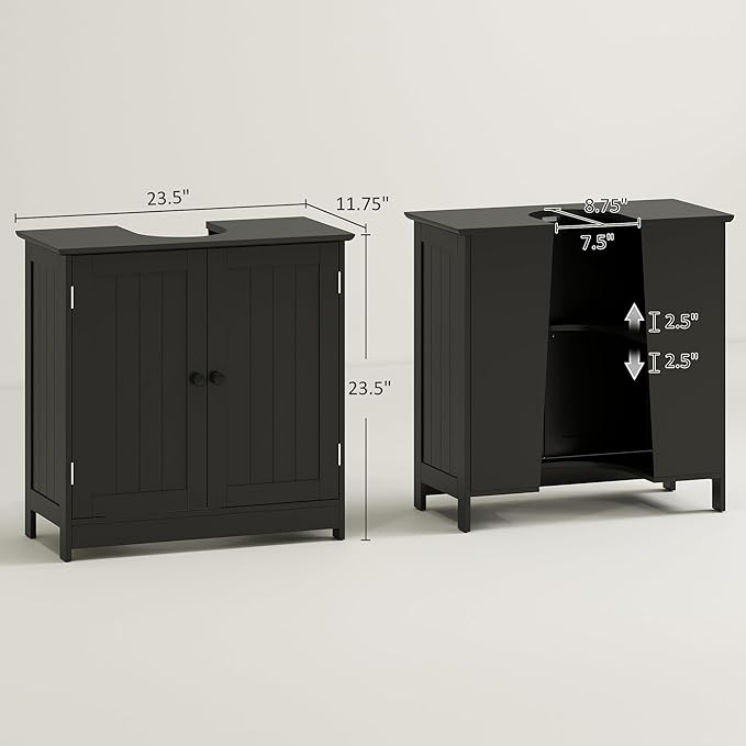 HOMCOM Under Sink Bathroom Cabinet with 2 Doors and Shelf, Pedestal Sink Bathroom Vanity Cabinet, Black
