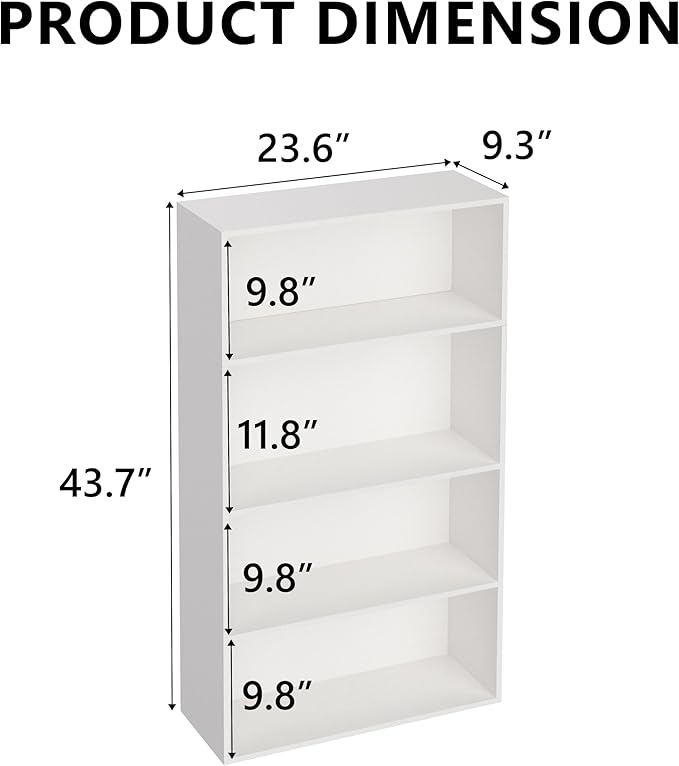 Wooden 4 Tier Book Shelf，4 Cube Storage Organizer, 44 Inch Versatile Cubes Shelf and Cubby Unit for Any Space (White, 4 Cube-W(23.6inch)