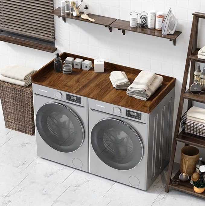 OfficeSimpli Large Washer Dryer Countertop 30 x 58 - Made in USA - Laundry Countertop Over Washer and Dryer, Laundry Room Countertop Organization Solution with Non-Slip Pads, California Walnut
