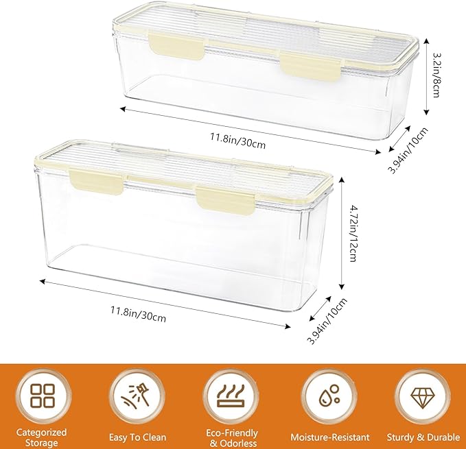 2-Pack Stackable Fridge Organizer Bins with Lids, Clear BPA-Free Food Storage Containers for Refrigerator, Fruits, Vegetables, and Drinks (White)