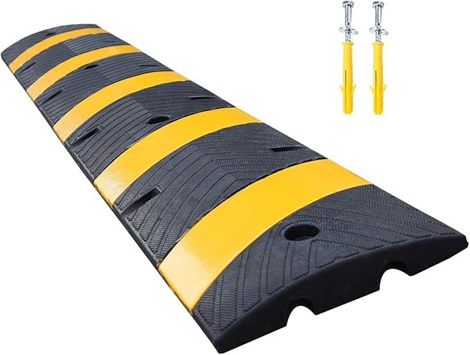 BESEA 6FEET Heavy Duty Rubber Speed Bump, 72" x 12" x 2" Heavy Duty Speed Bump Cable Protector Ramp for Driveway, Road Parking, Garage, Parking Lot, Warehouse