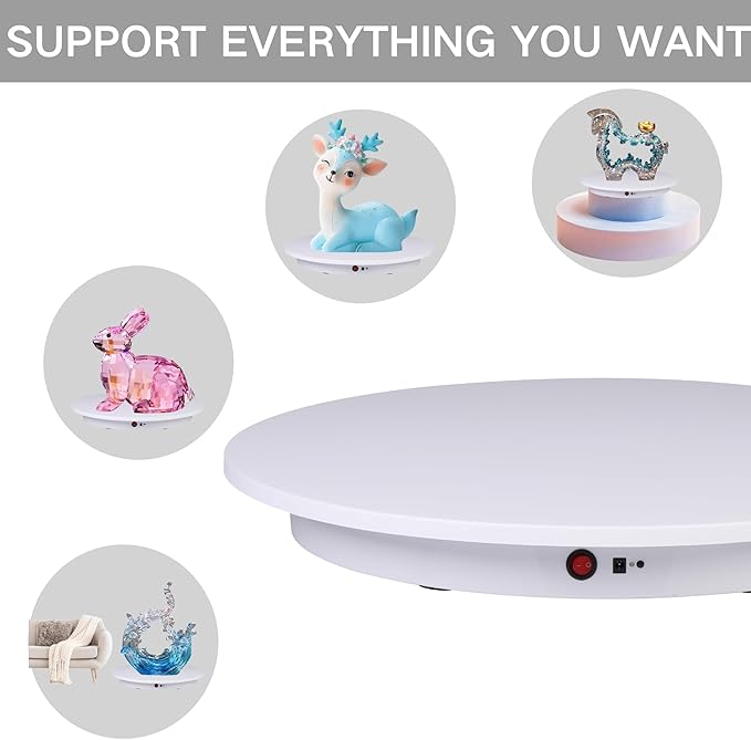JAYEGT Motorized Rotating Display Stand，350Lbs Load ，360 Degree Electric Rotating Turntable for Photography Products Display，Live Show,Remote Control +5 Colors Backgrounds (White/23.6Inch /Rechargeable)
