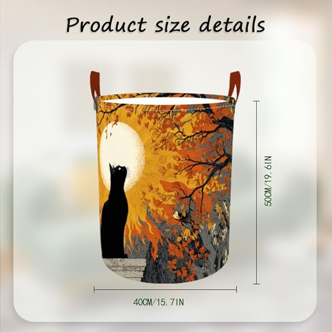 Laundry Baskets 15.7x19.7 Inch Black Cat Autumn Sunset Tree Design Collapsible Laundry Hamper with Handles Oxford Fabric Clothes Storage Bin Foldable Dirty Clothes Organizer for Bedroom Bathroom