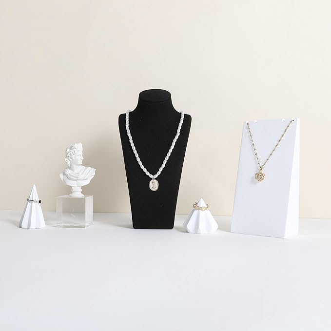 GemeShou Black necklace storage organizer for sale, Velvet necklace holder stand, jewelry bust display stands, Jewelry Mannequin for Countertop, Showcase【Black-Small height 7.68 inch】