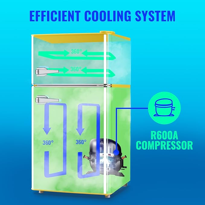 3.5 Cu.ft Fridge Dorm Fridge Refrigerator with Adjustable Glass Shelves, 7 Level Temperature Control Suit for Bedroom, Office, Apartment Yellow