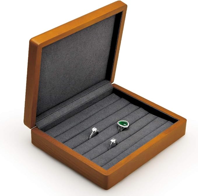 Oirlv Solid Wood Ring Jewelry Box Organizer Earrings Jewelry Drawer Organizer Tray with Lid (Grey)