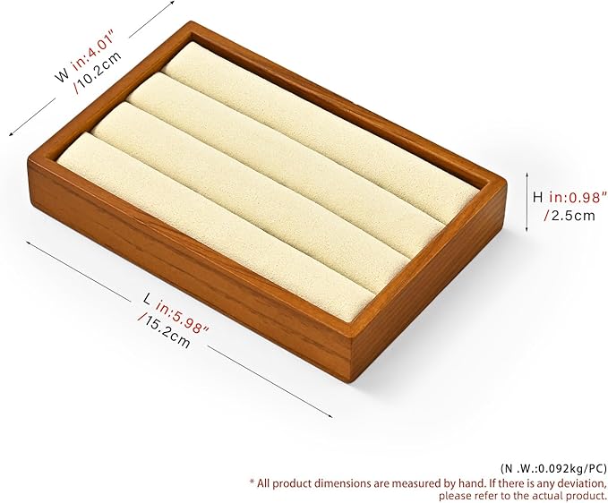 Solid Wood 3-Slots Jewelry Ring Display Tray Showcase Small Jewelry Display Organizer Tray for Rings(M,Beige)