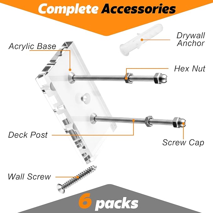 6 Pcs Skateboard Wall Mount Clear Acrylic Floating Skateboard Hanger for Skate Board Deck Display Storage with Installation Screws