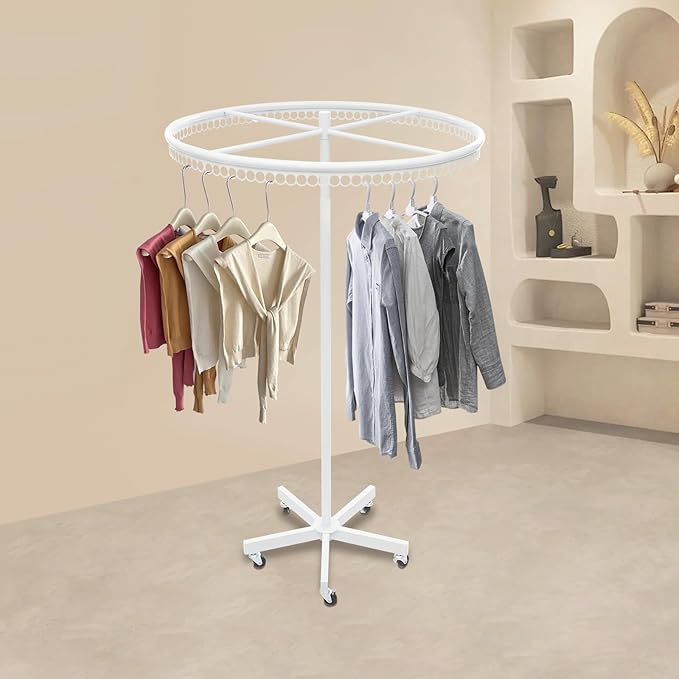 360° Rotatable Round Clothes Rack, Floor Standing Rotating Clothes Rack, 45.7-74.8in Height Adjustable, Floorstanding Multifunctional Coat Stand for Retail Stores, Gift Stores